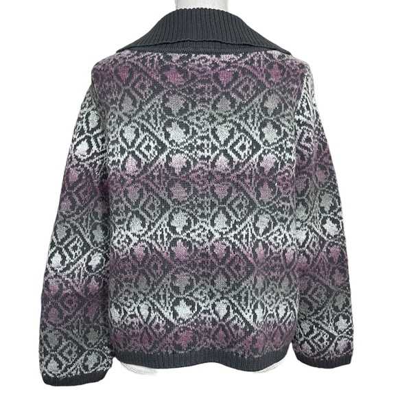 Cotton Blend Fair Isle Cardigan L Vintage VTG Ombre Collared Sweater Purple Gray - Picture 3 of 13
